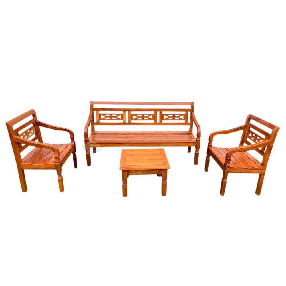 Kit Jogo De Banco 5 Lugares Com Mesa De Centro Madeira De Demolição Modelo Flor Sudeste Rústico