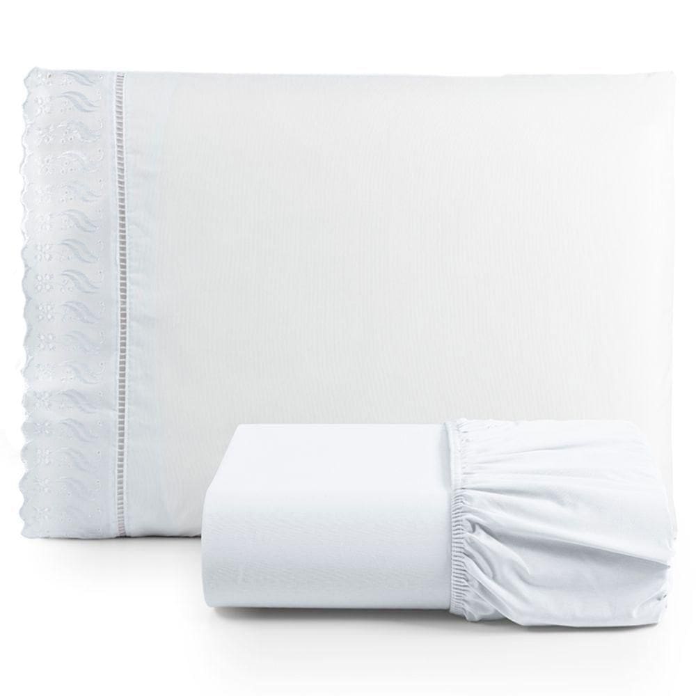 Jogo De Lençol Suave Lese Percal 180 Fios Solteiro 2 Peças Barato - Branco