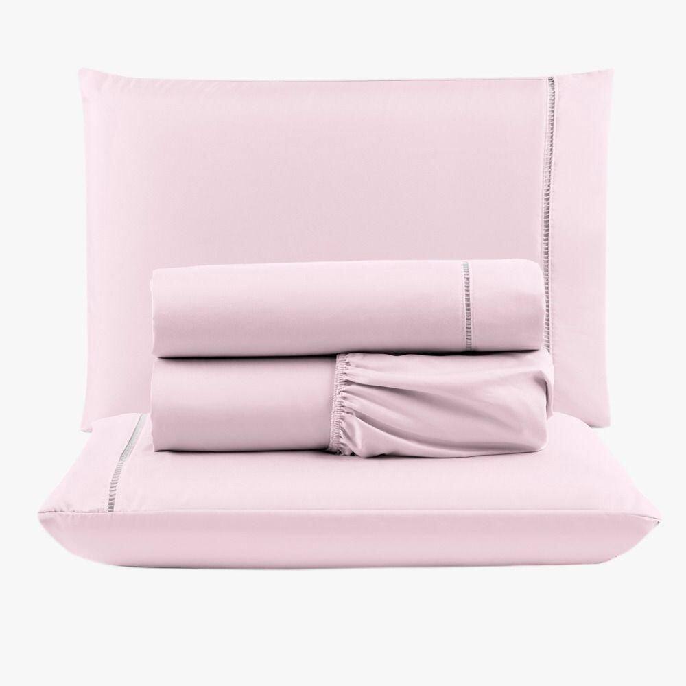 Jogo De Lençol Peletizado 400 Fios King 4 Peças Barato - Casa - Hotel - Pousada - Rosa