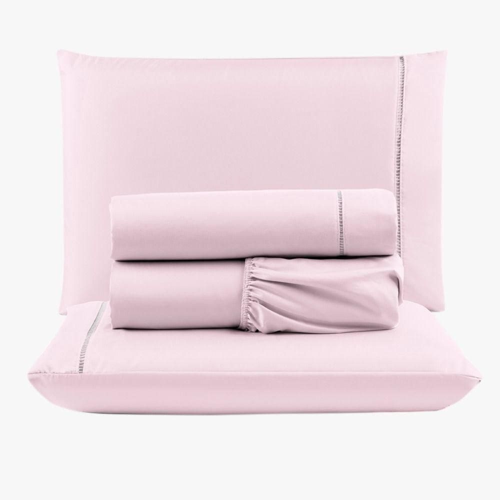 Jogo De Lençol Peletizado 400 Fios Casal 4 Peças Barato - Casa - Hotel - Pousada - Rosa