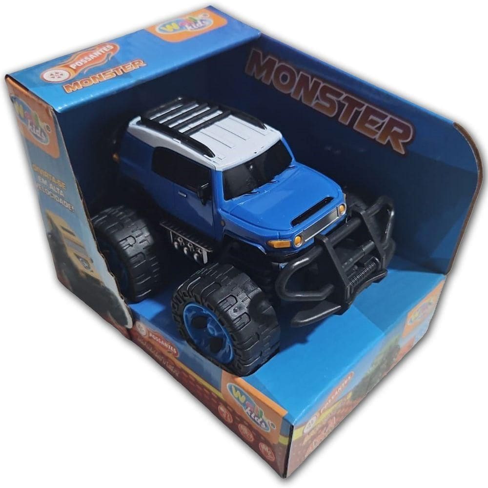 Carrinho De Fricção Monster Trucks Possantes Wellkids Azul E Branco