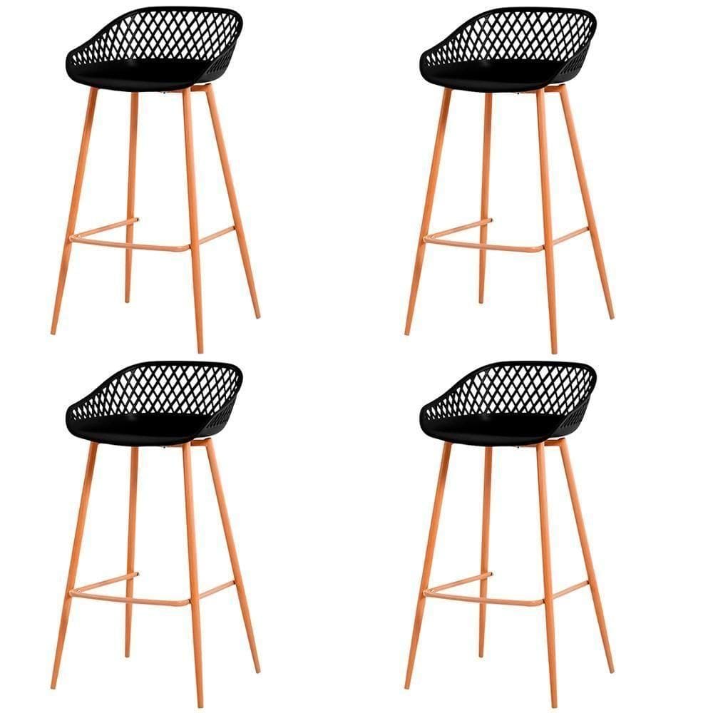 Kit 4 Banquetas Mônaco Clarice Média Fratini 86 Cm (altura) Em Poliuretano (pu) Preto Base Em Aço