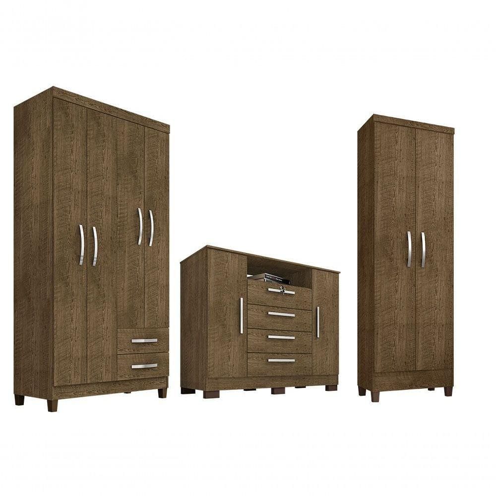 Guarda Roupa Solteiro 4 Portas E 2 Gavetas Modena Com Cômoda Madri E Multiuso Egito Malbec Incorplac
