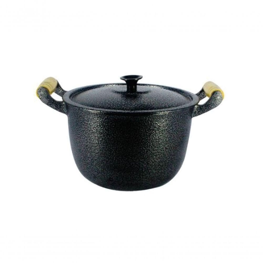 Caldeirão Alumínio Alça De Madeira 30Cm Preto