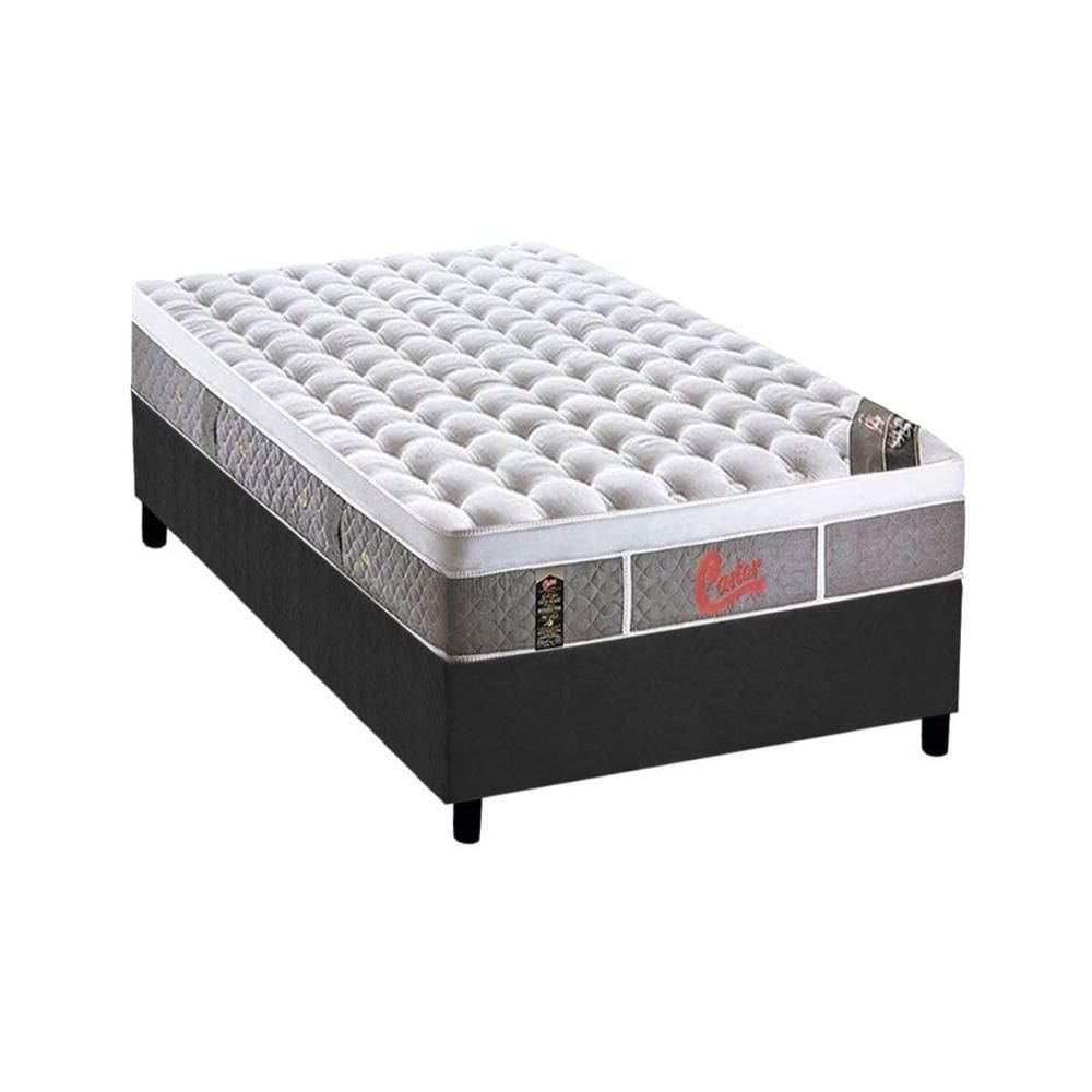 Cama Box Solteiro: Colchão Molas Ensacadas Castor Plush+Base Gray(88X188)