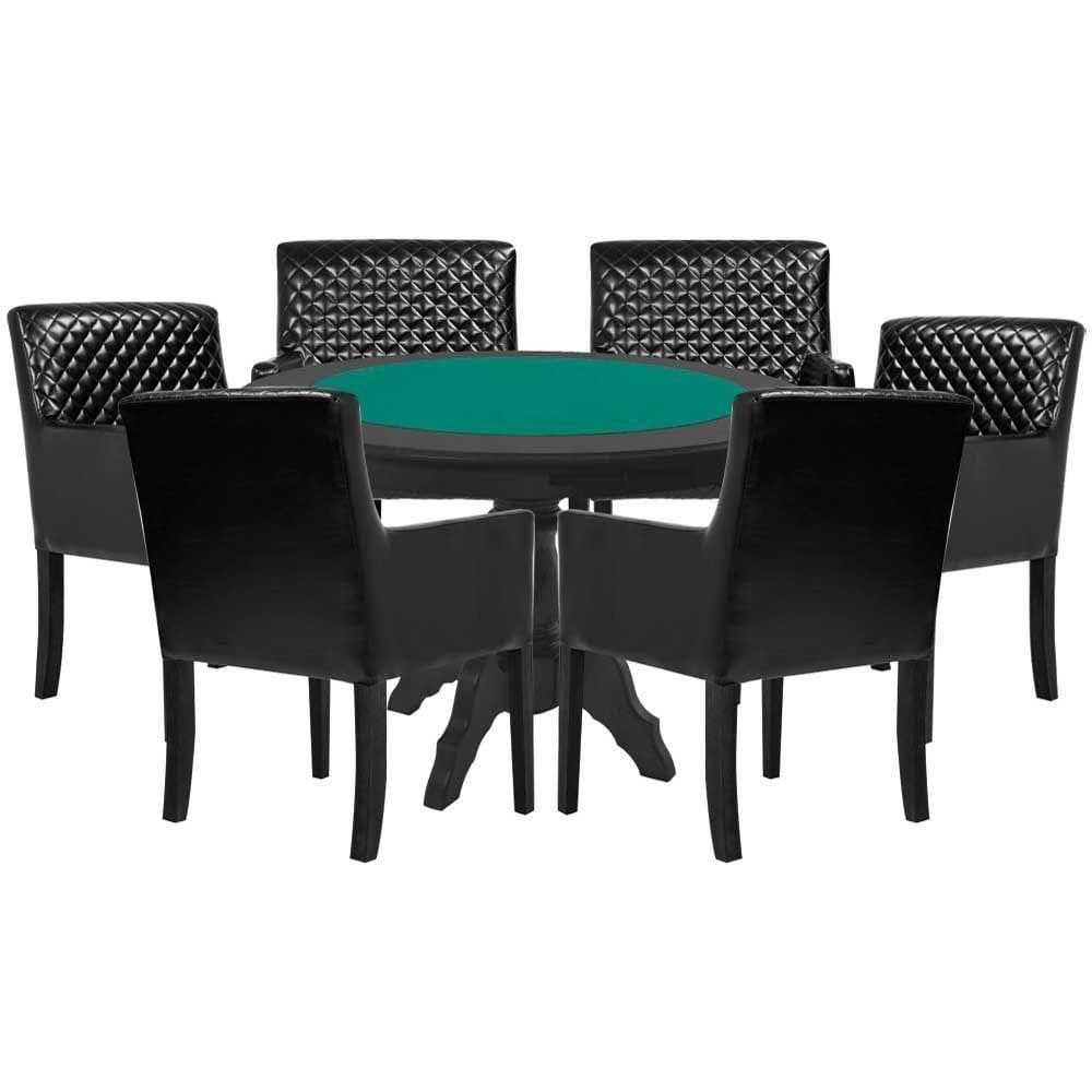 Mesa de Jogos Redonda Tampo Reversível 6 Cadeiras