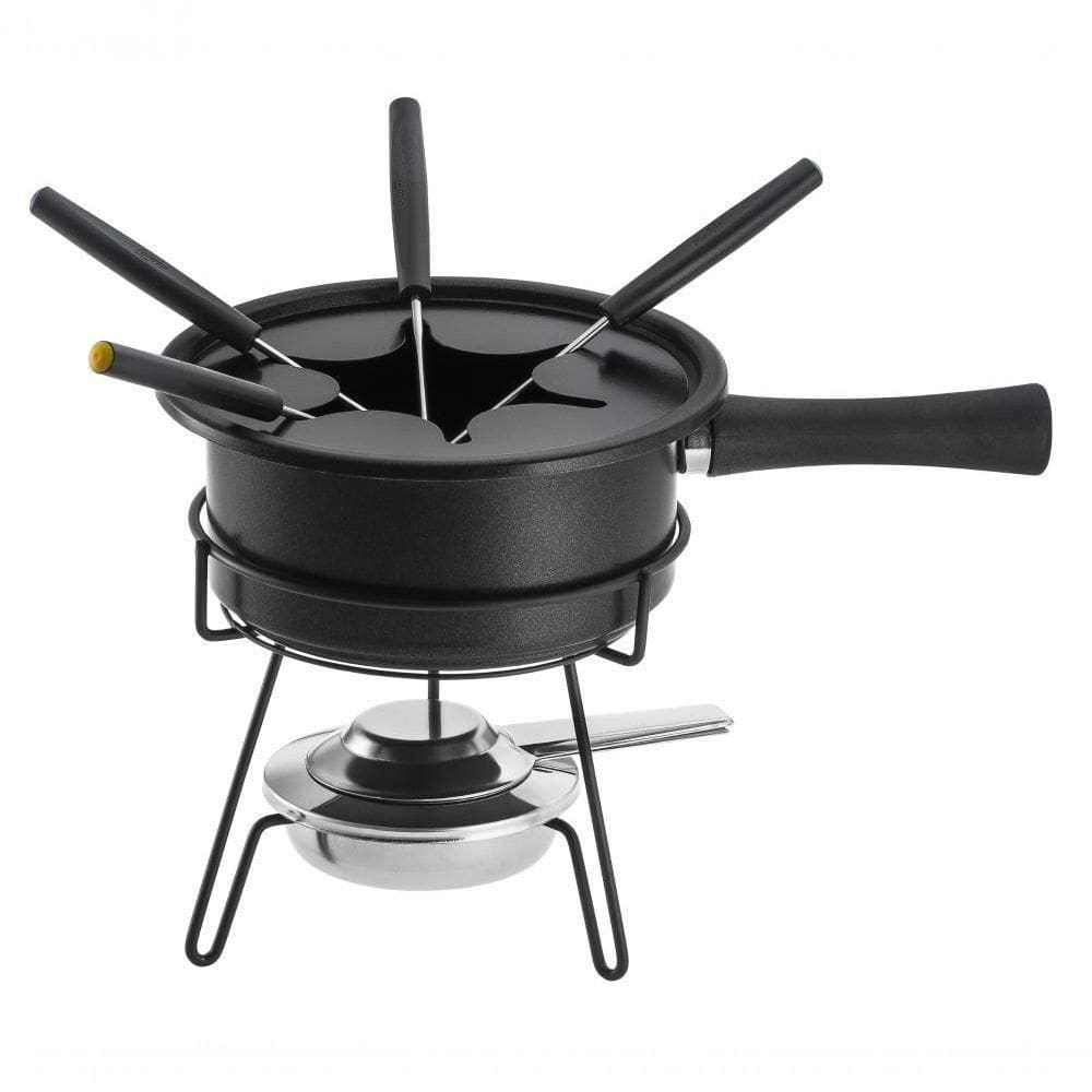 Aparelho De Fondue Panela Antiaderente 1 Litro Aspen Preto 8 Peças Queijo Chocolate Kit Conjunto