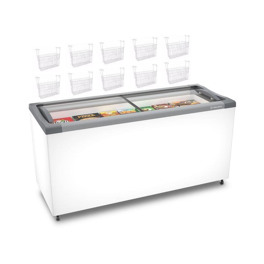 Kit - Freezer Horizontal Tampa De Vidro 404 Litros Nf55 127v + 10 Cestos Nextgen Branco 127v