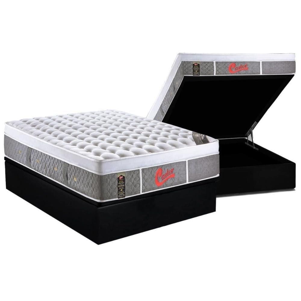 Cama Box Baú Casal: Colchão Molas Ensacadas Castor Plush+Base Black(138X188)