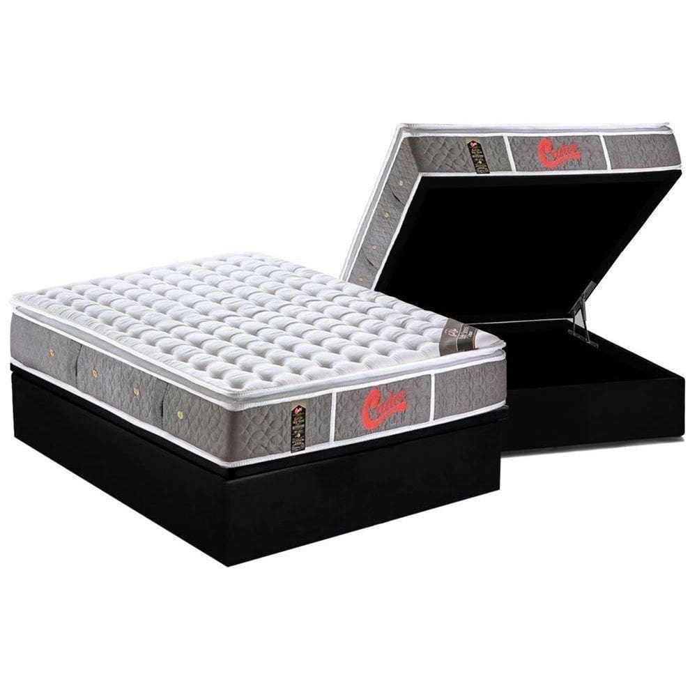 Cama Box Baú Casal: Colchão Molas Ensacadas Castor+Base Black(138X188)