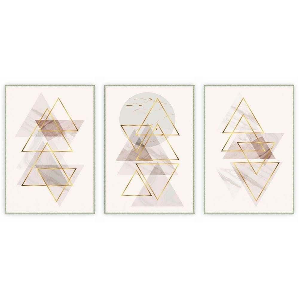 Kit Com 3 Quadros Decorativos Abstratos Com Moldura Para Sala Quarto Escritório 72x102 Abstrato 003