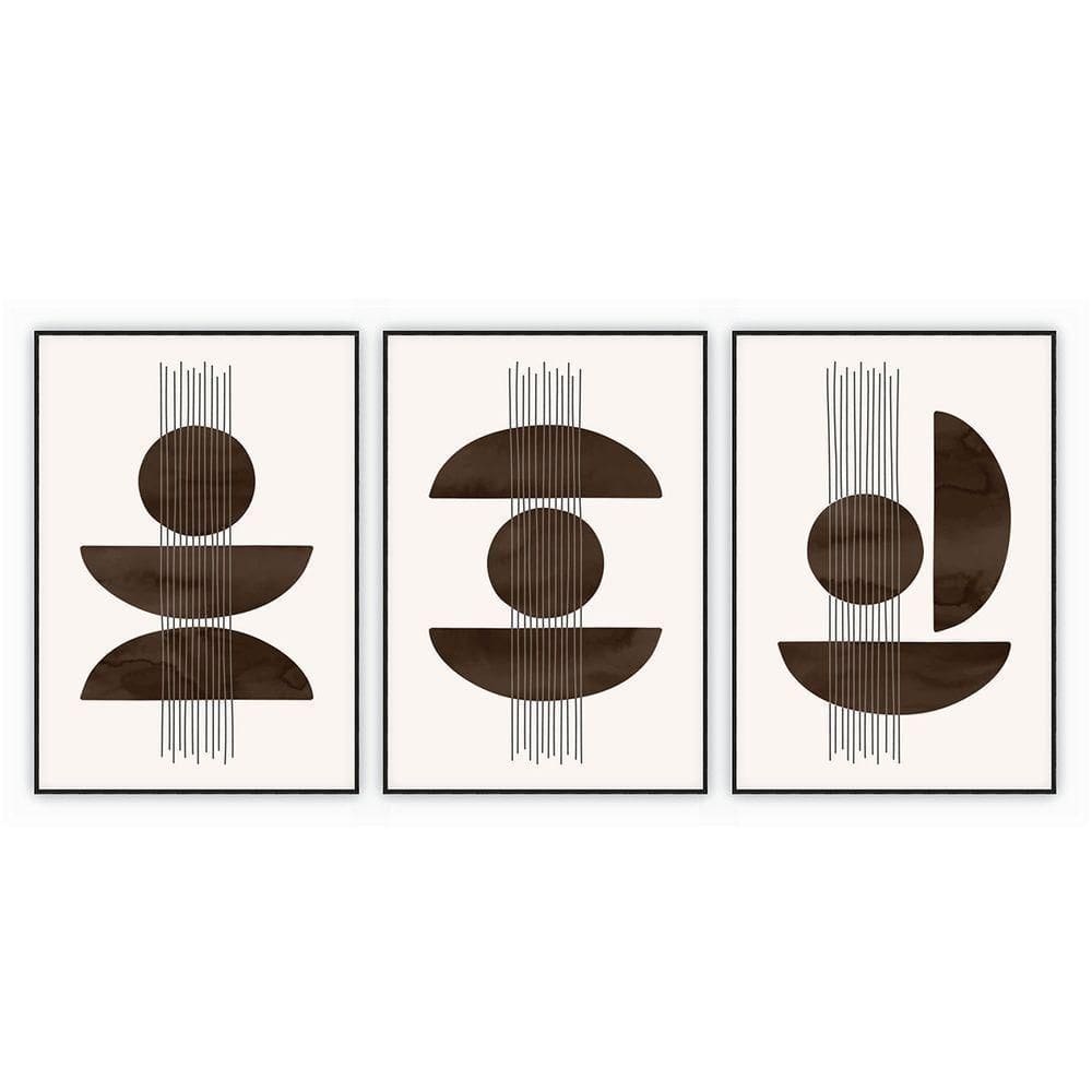 Kit Com 3 Quadros Decorativos Abstratos Com Moldura Para Sala Quarto Escritório 67x922 Abstrato 007