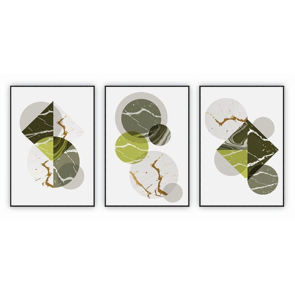 Kit Com 3 Quadros Decorativos Abstratos Com Moldura Para Sala Quarto Escritório 52x72 Abstrato 006