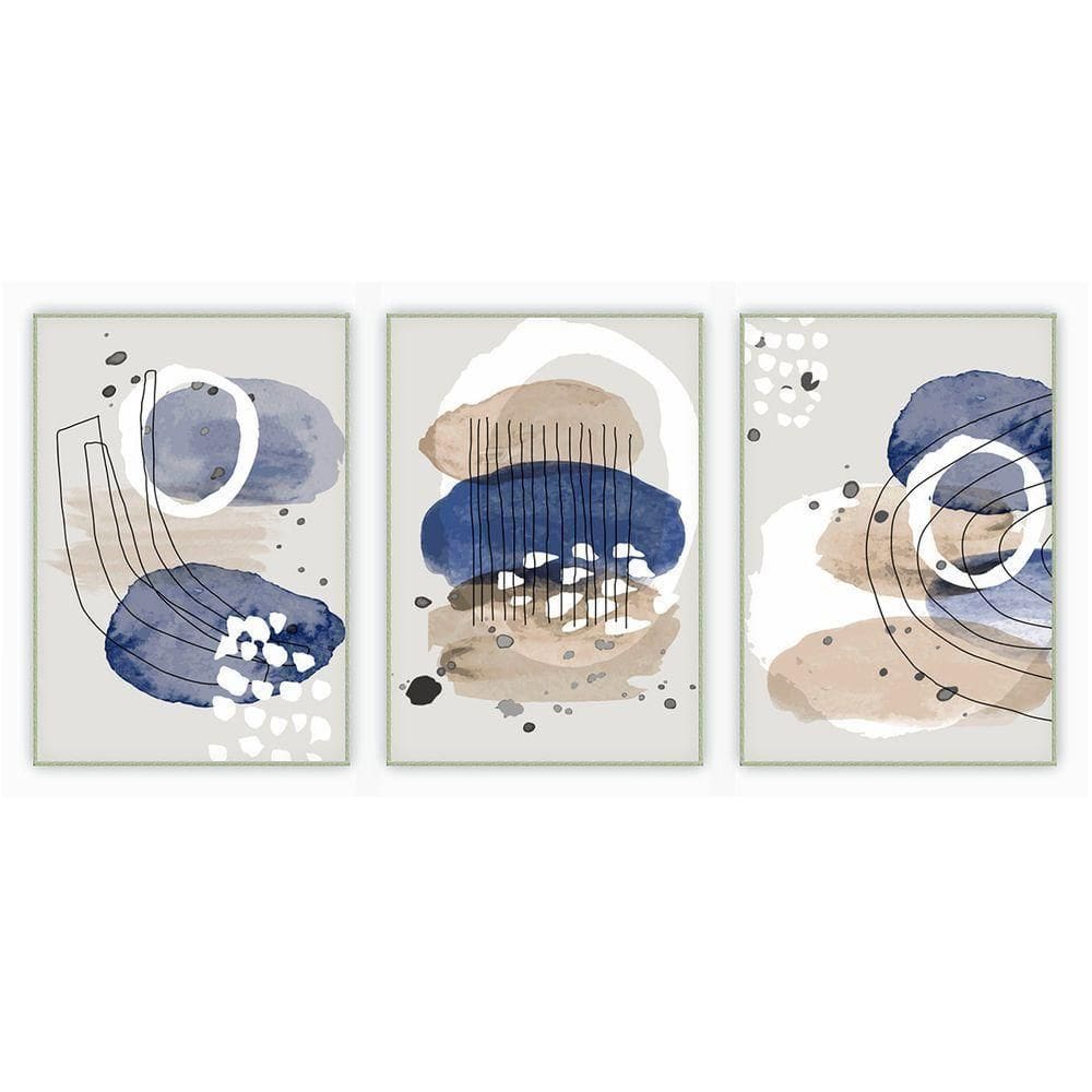 Kit Com 3 Quadros Decorativos Abstratos Com Moldura Para Sala Quarto Escritório 72x1022 Abstrato 022