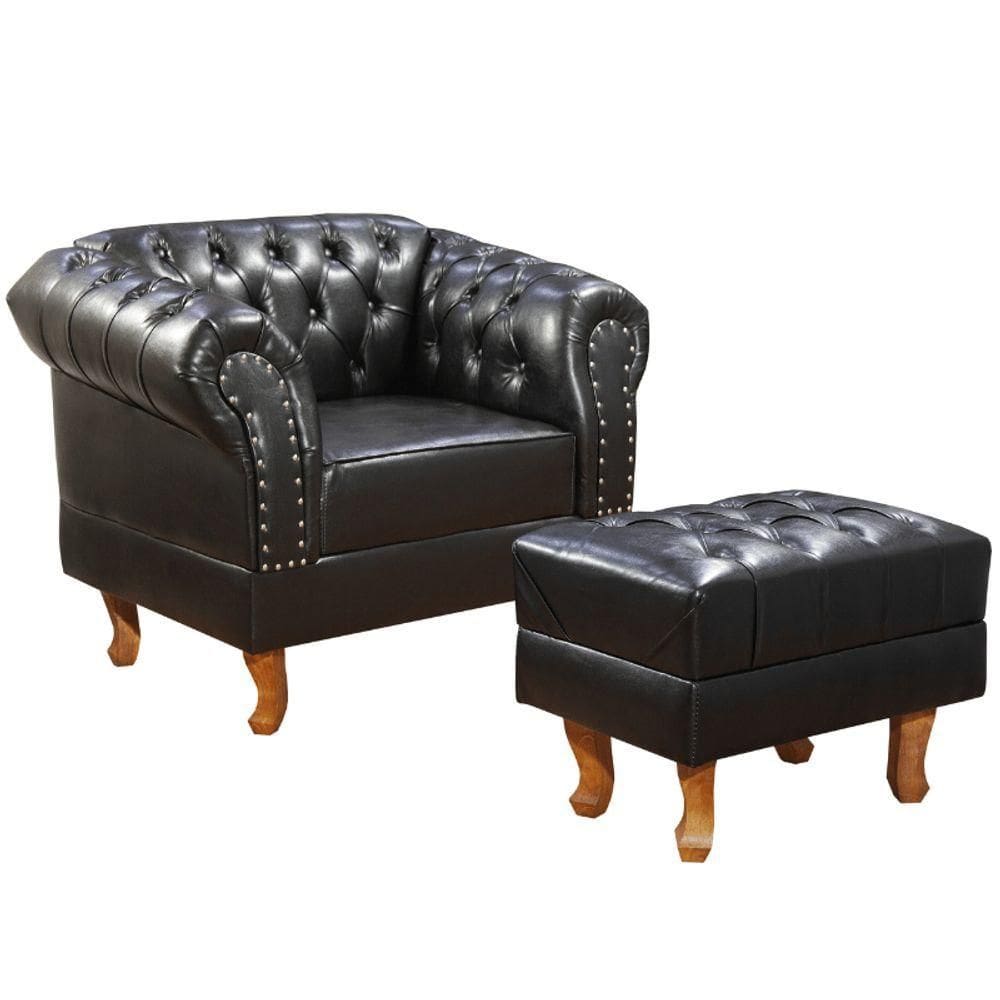 Conjunto Poltrona E Puff Chesterfield Duque Via Encanto Courano Preto