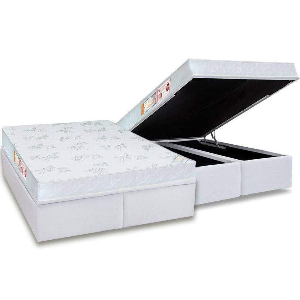Cama Box Baú King: Colchão Espuma Castor D33 Sleep Max Relax + Base Crc Courano White(193x203)