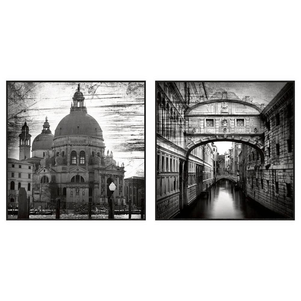 Kit Com 2 Quadros Decorativos Cidades Com Moldura Para Sala Quarto Escritório 42x42 Cidades 002