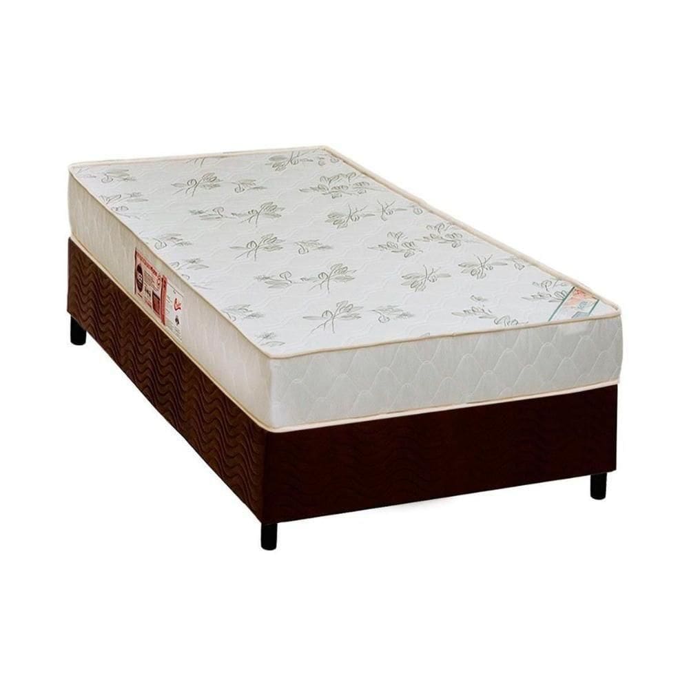 Cama Box Solteiro: Colchão Espuma D33 Castor Sleep Max Relax + Base Crc Suede Brown(88X188)