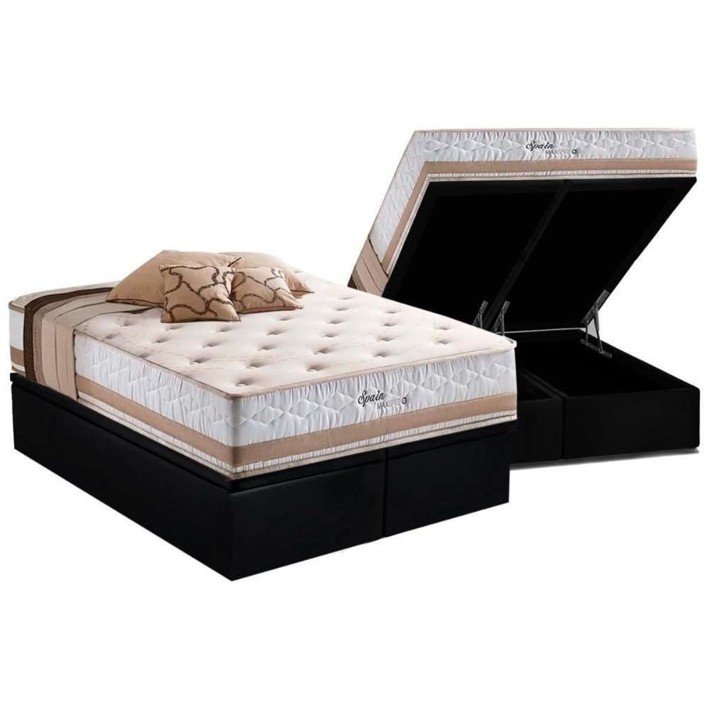Cama Box Baú King: Colchão Molas Herval Maxspring Spain + Base Crc Suede Black(193x203)