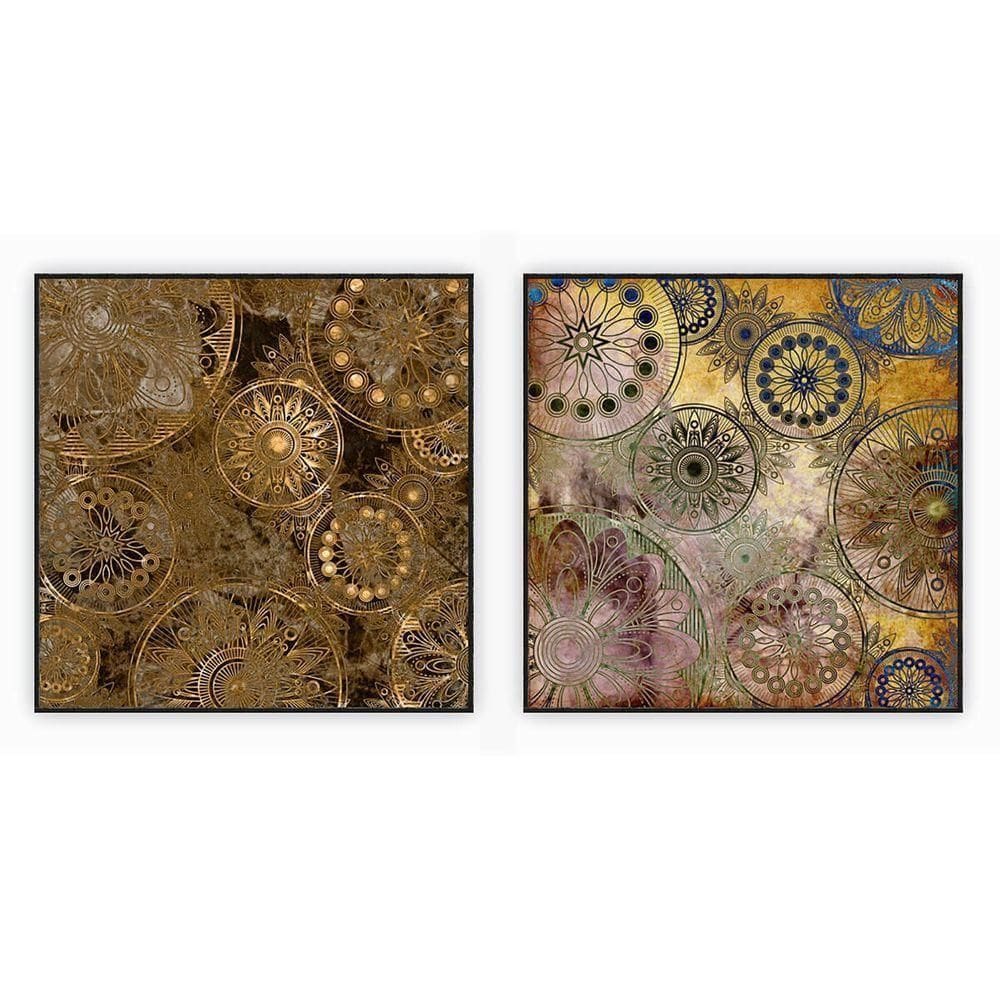 Kit Com 2 Quadros Decorativos Abstratos Com Moldura Para Sala Quarto Escritório 42x42 Abstrato 015