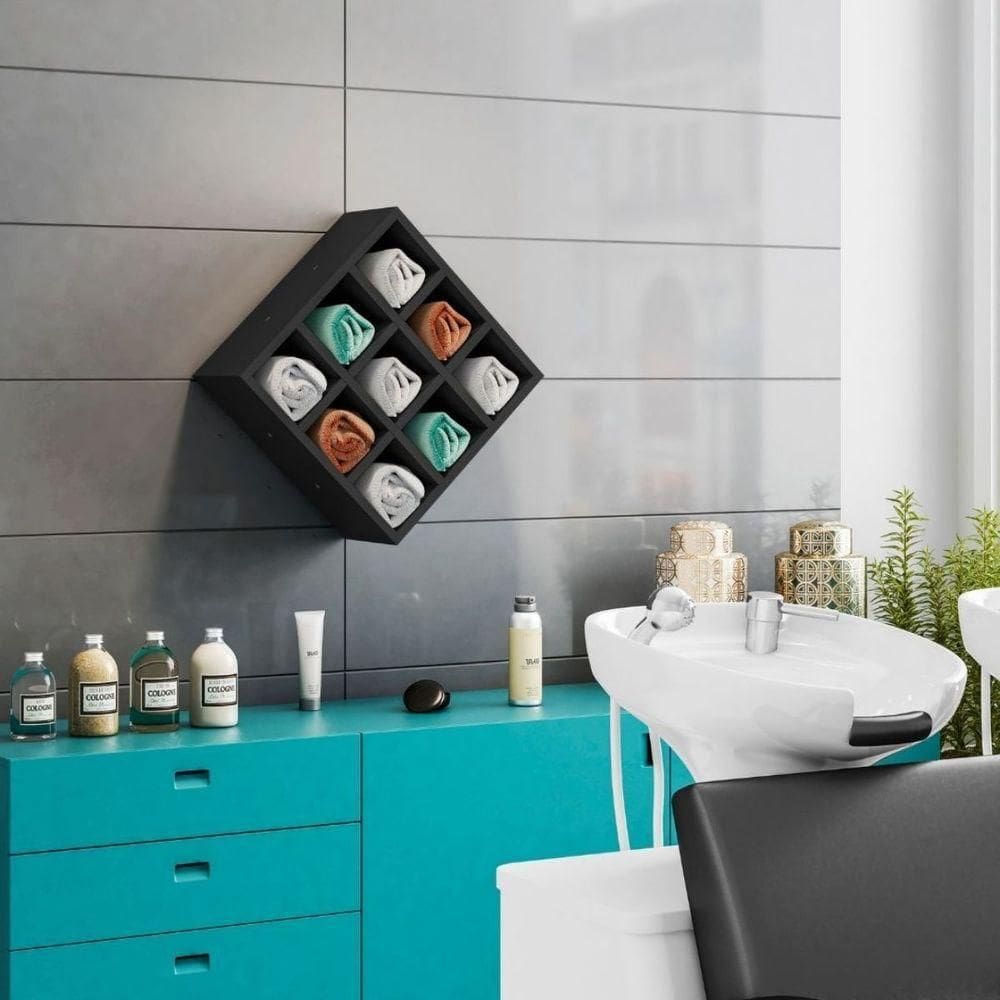 Nicho Decorativo Porta Toalha Com 9 Nichos Multiuso Destak Preto
