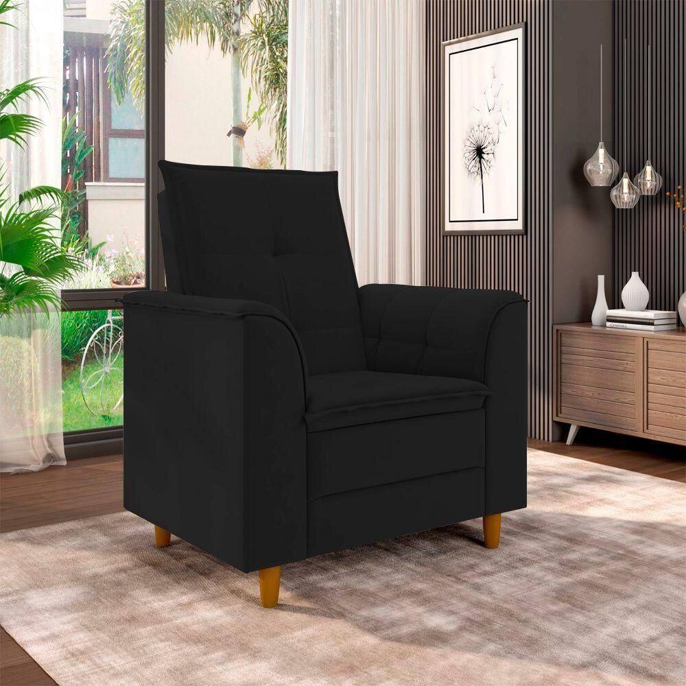 Poltrona Para Sala Confortável Decorativa Laura Suede Preto