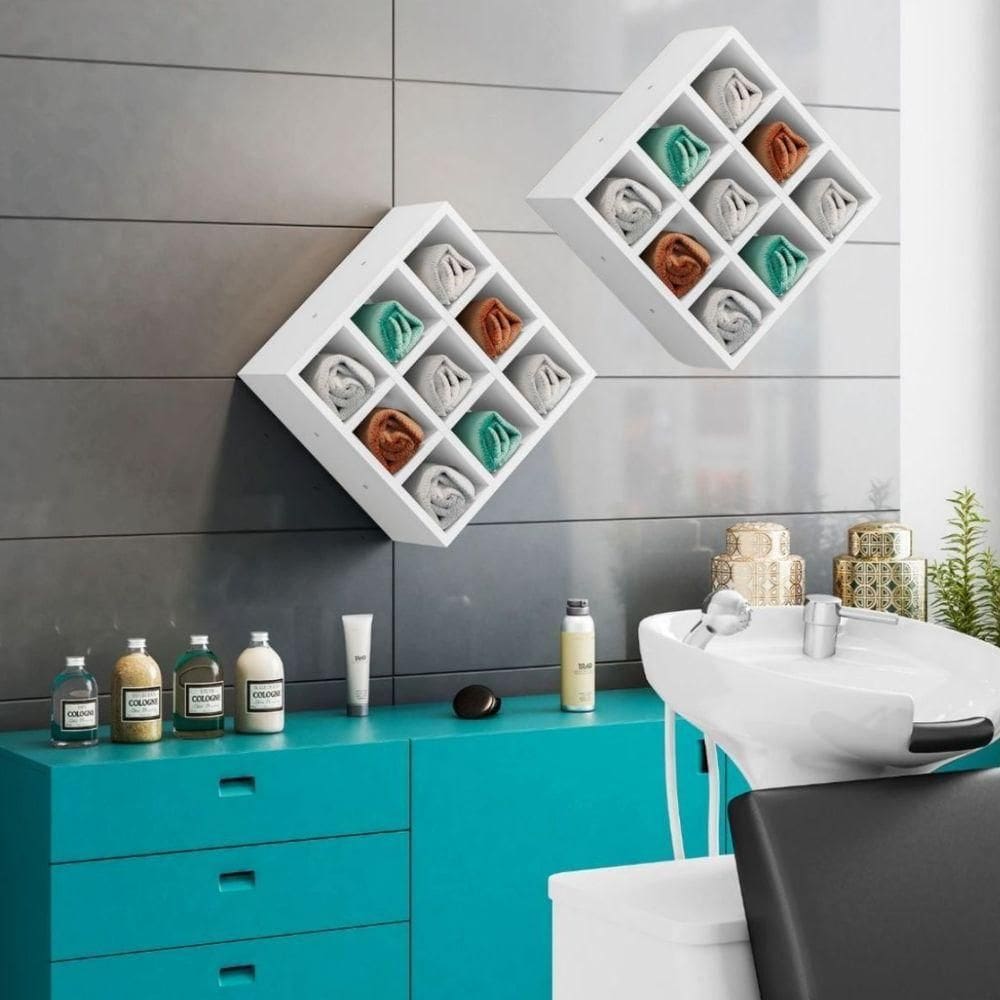 Kit 2 Nicho Decorativo Porta Toalha 9 Nichos Multiuso Destak Branco