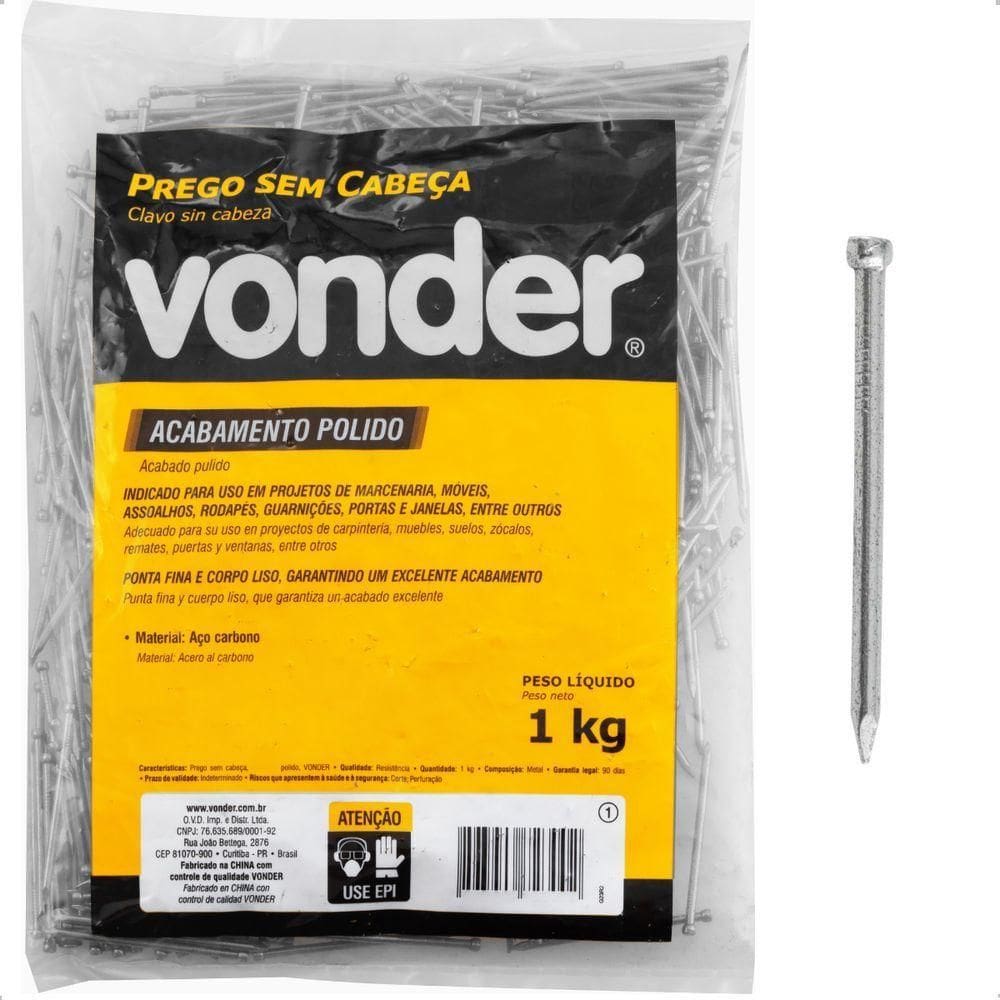 Prego Sem Cabeça 13 X 15 (1.1/4 X 15) Polido 1 Kg Vonder