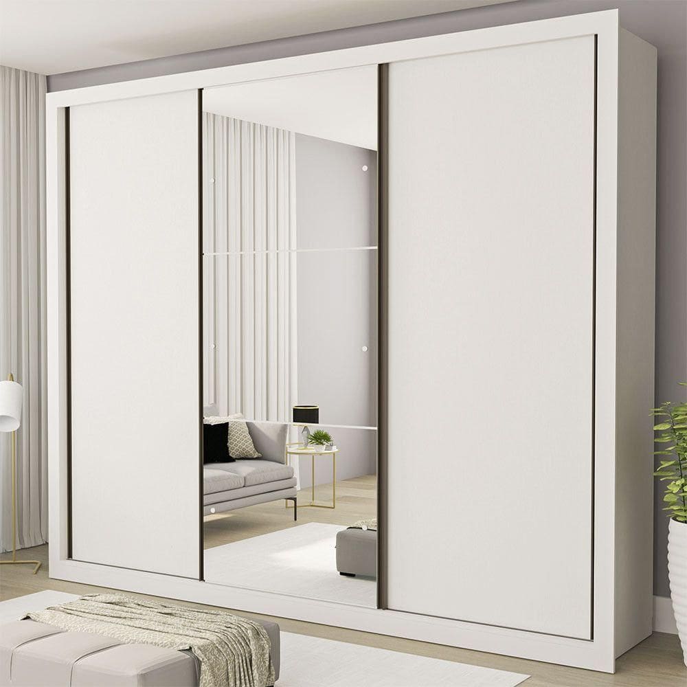 Guarda Roupa Casal Com 3 Espelhos 3 Portas Minastex Branco