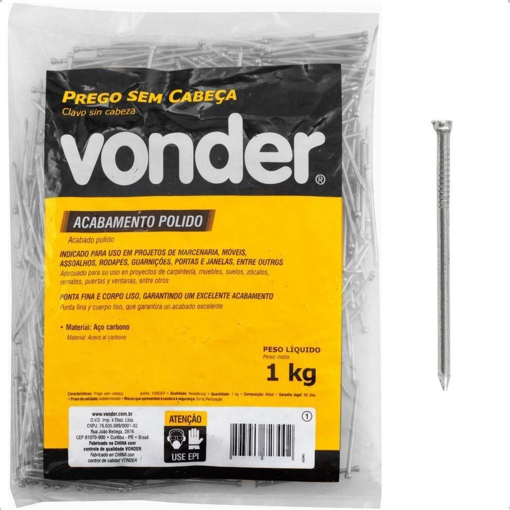 Prego Sem Cabeça 13 X 18 (1.1/2 X 15) Polido 1 Kg Vonder