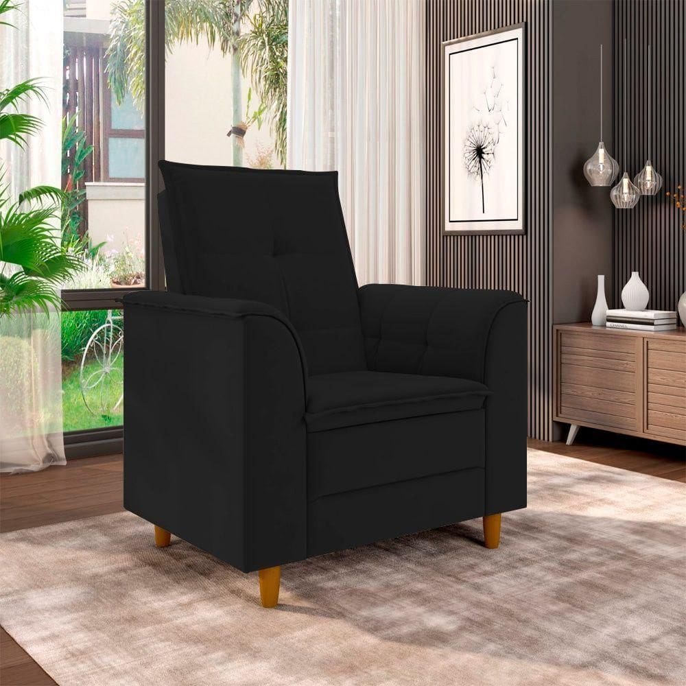 Poltrona Para Sala Confortável Decorativa Laura Veludo Preto