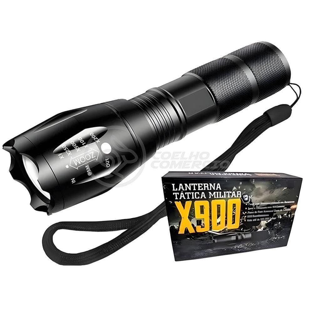 Lanterna Led Militar X900 Com Bateria Recarregável Foco De Luz Ajustável Com Sinalizador Incluso