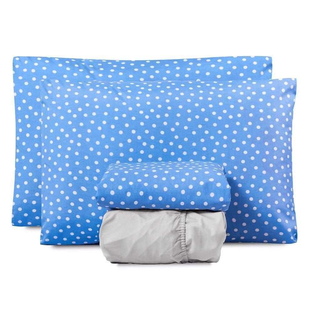 Jogo De Lençol King Classic Estampado 160 Fios 4 Peças Poa Azul