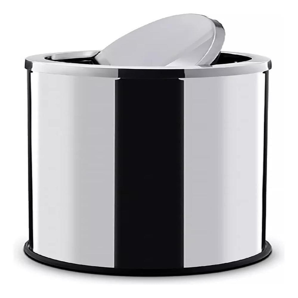 Lixeira Inox Basculante 30 Litros Grande Cesto De Lixo Tampa Giratoria Escritorio Banheiro Cozinha Prata