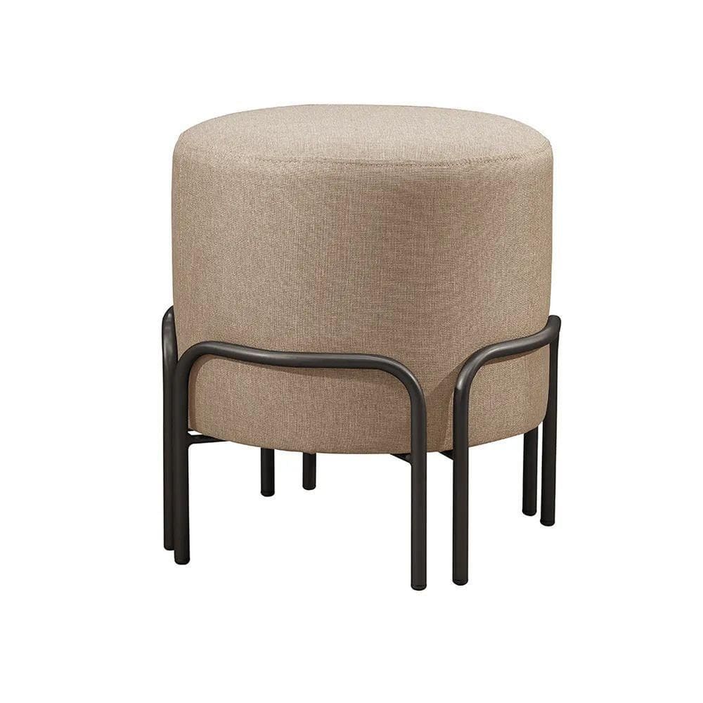 Puff Redondo Torvi Em Linho E Base Metal Preto Linho Bege Claro