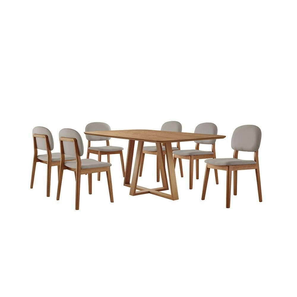 Conjunto Sala De Jantar Mesa Florença 160x90cm Tampo Retângular Laminado Mel Com 6 Cadeiras évora Veludo Cinza