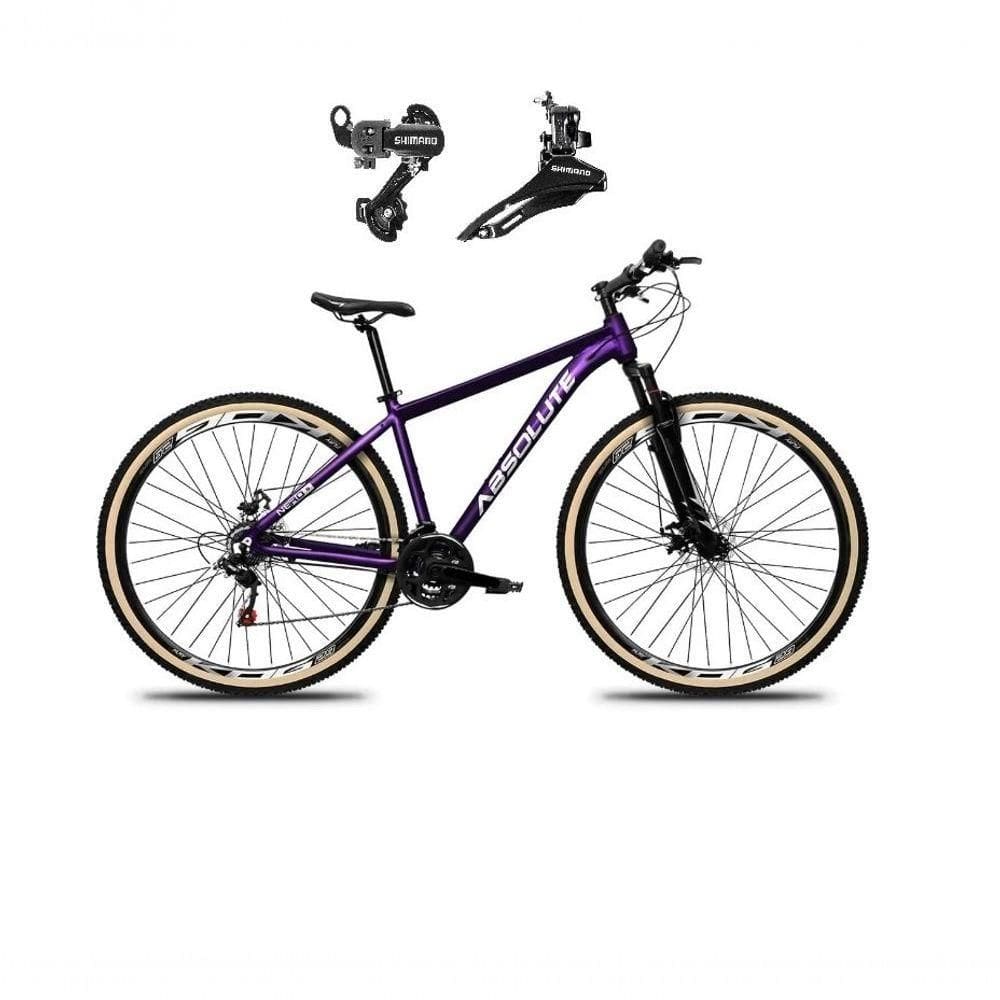 Bicicleta Aro 29 Absolute Nero 5 Alumínio 24v Câmbios Shimano Garfo Suspensão Pneu Faixa - Roxo Tam.17
