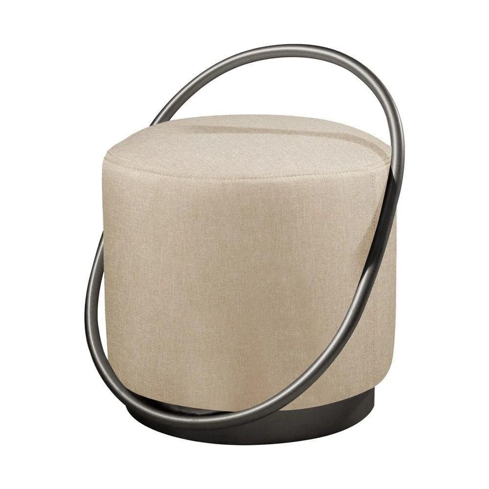 Puff Redondo Lunar Em Linho E Base Metal Preto Linho Bege