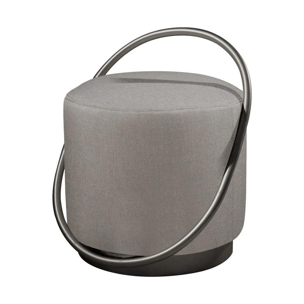 Puff Redondo Lunar Em Linho E Base Metal Preto Linho Cinza