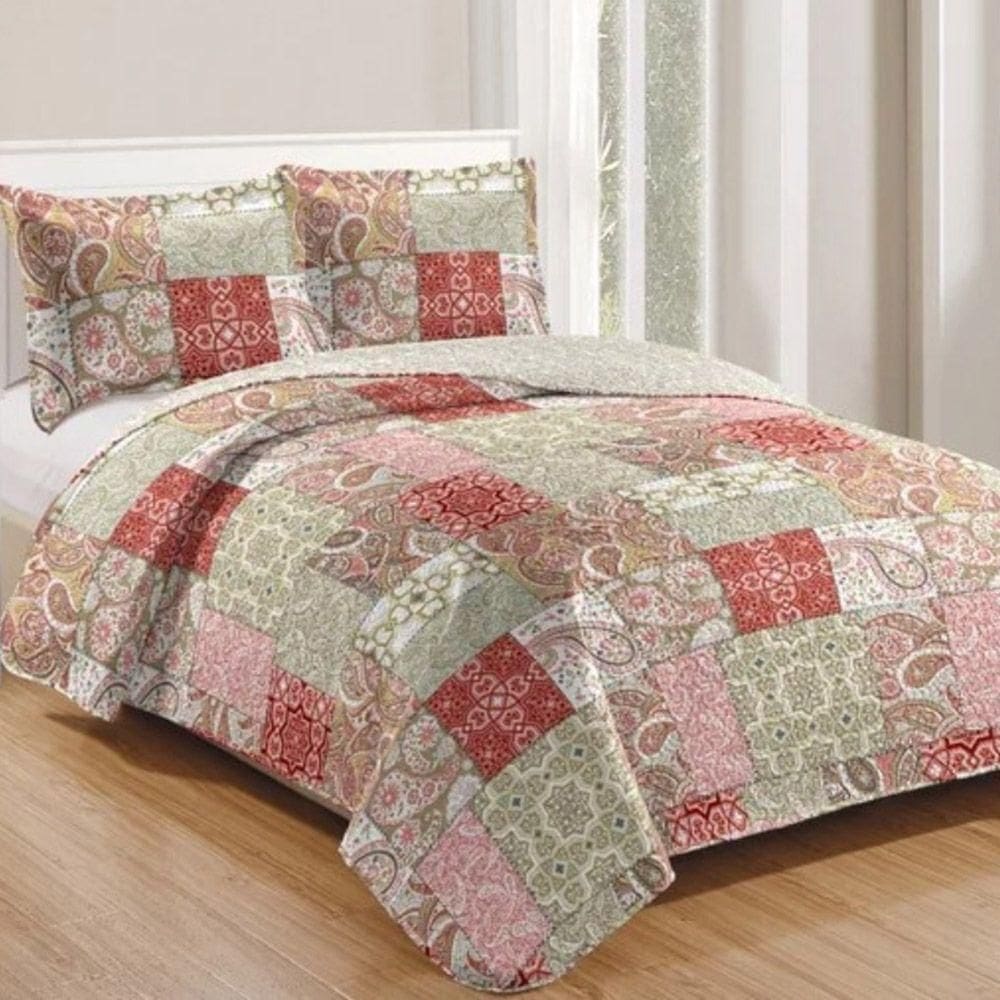 Kit Cobre Leito Colcha Daily King 3 Peças Dupla Face Estampado - Patchwork 47 - 100% Poliéster