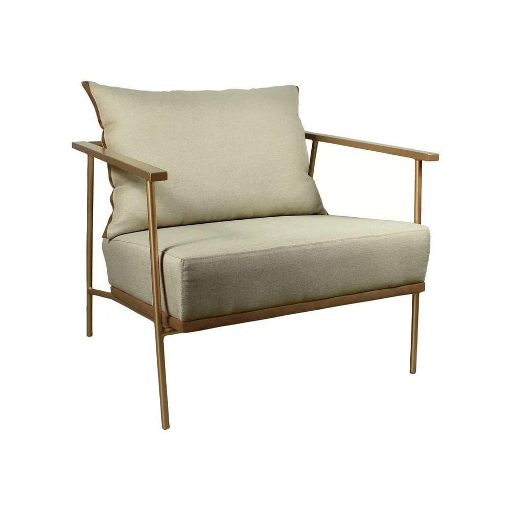 Poltrona Roma Em Metal Dourado Linho Bege