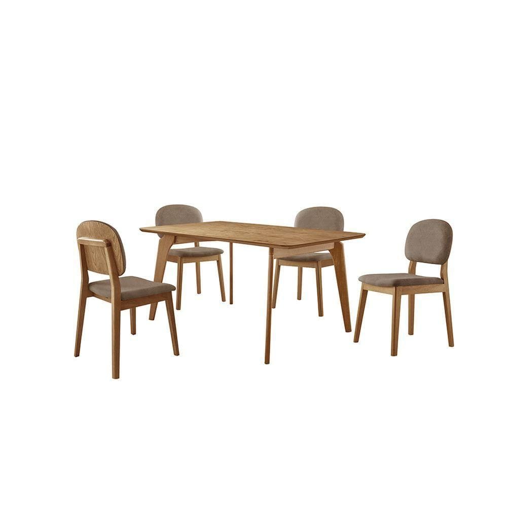 Conjunto Sala De Jantar Mesa Paris 140x80cm Tampo Retângular Mdf Laminado Mel Com 4 Cadeiras Siena Courino Marrom