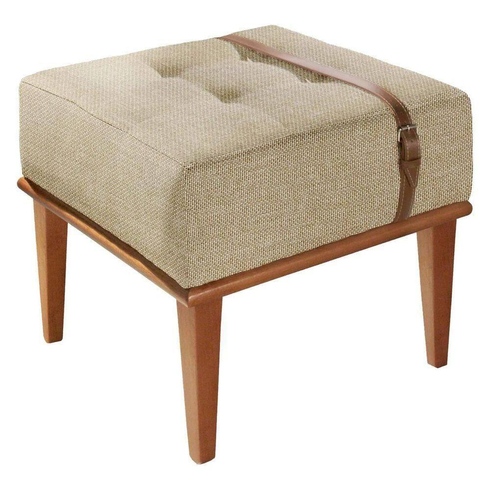 Puff Em Linho Quadrado Yarin Linho Bege Claro