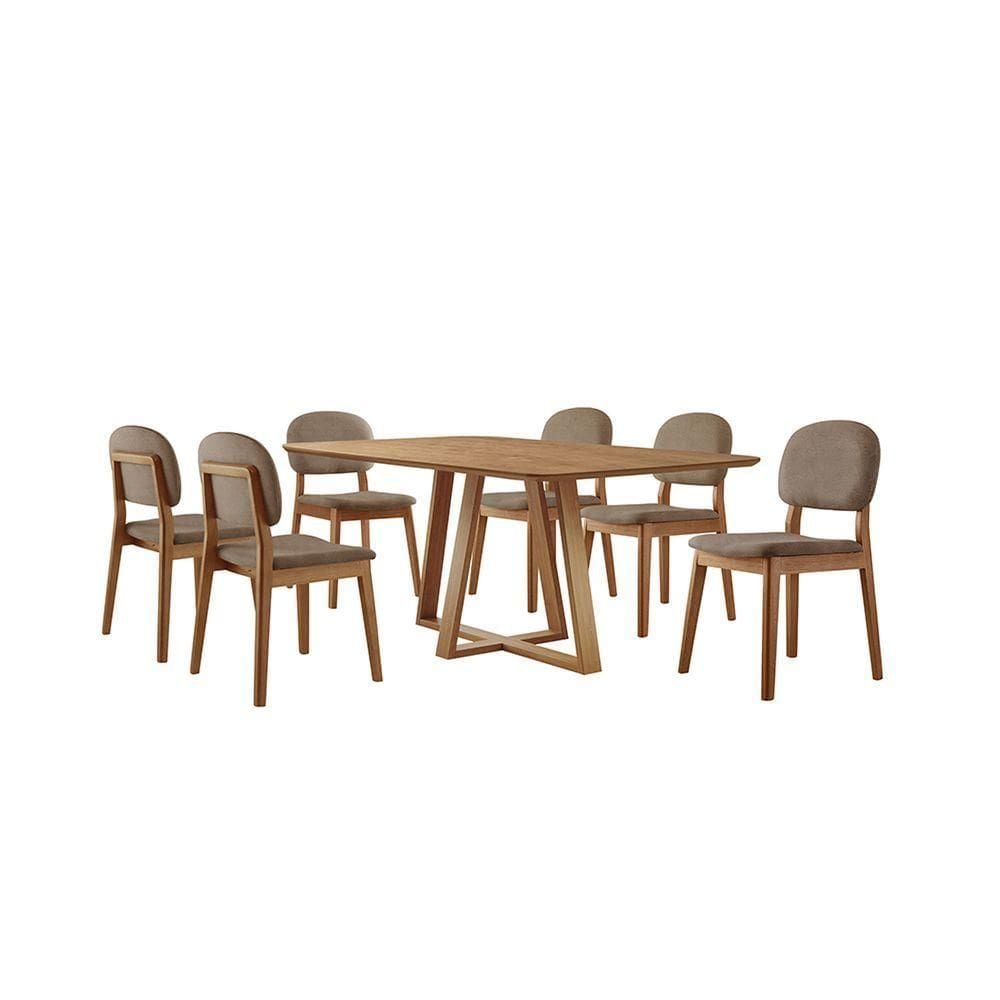 Conjunto Sala De Jantar Mesa Florença 160x90cm Tampo Retângular Laminado Mel Com 6 Cadeiras évora Courino Marrom