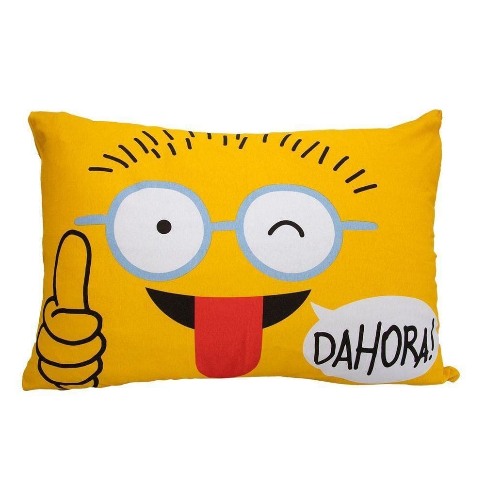 Fronha Portallar Malha 100% Algodão Estampa Localizada Emoji Dahora 48cmx68cm Branco
