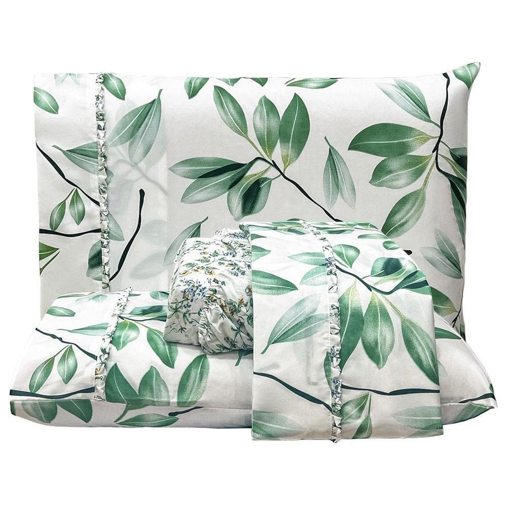 Jogo De Lençol Lislie Casal 4 Peças Micropercal 300 Fios Estampado Floral - Verde - 100% Poliéster