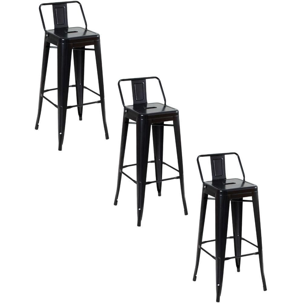Kit 3 Banquetas Alta Oficial Iron Tolix Com Encosto Preto