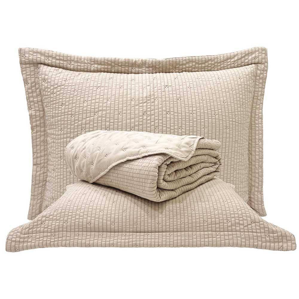 Kit Cobre Leito Colcha Craft King 3 Peças Percal 300 Fios Dupla Face Texturizado - Bege
