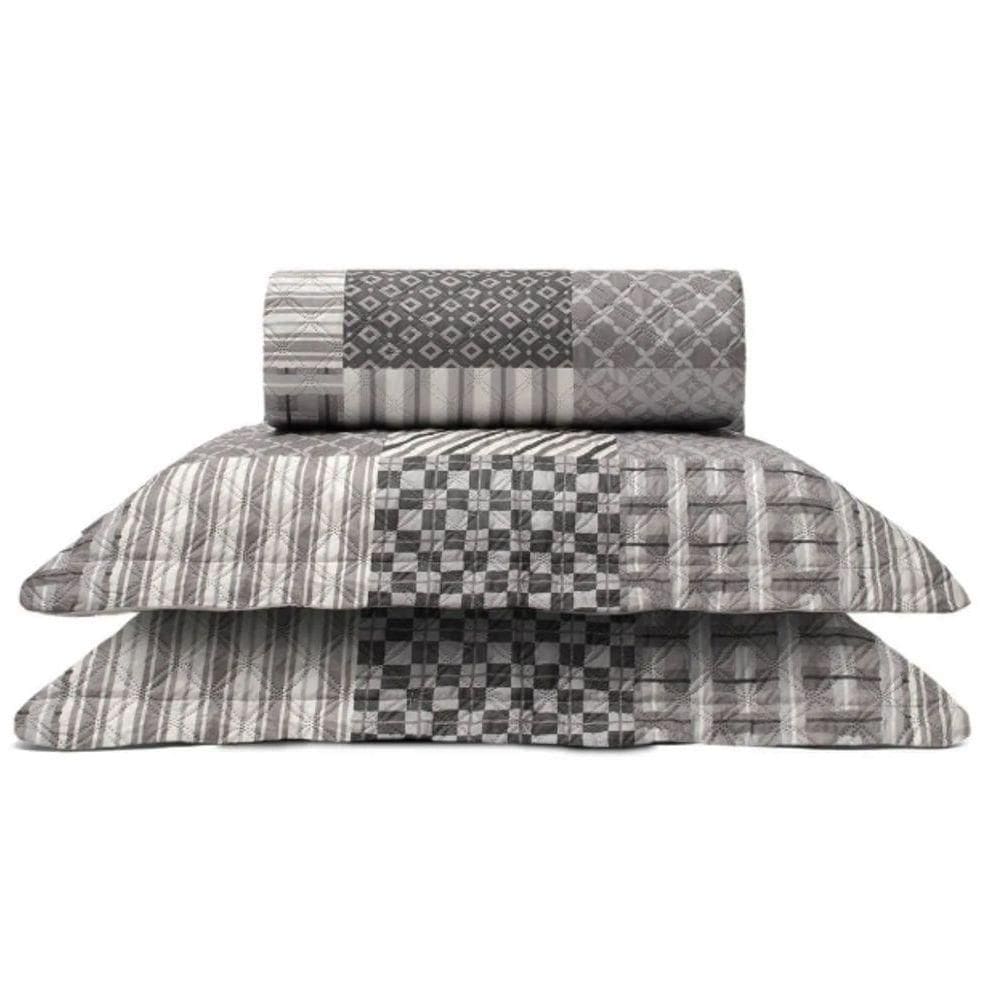 Cobre Leito Buettner King Microfibra Renove Estampado Austria 3 Peças Cinza
