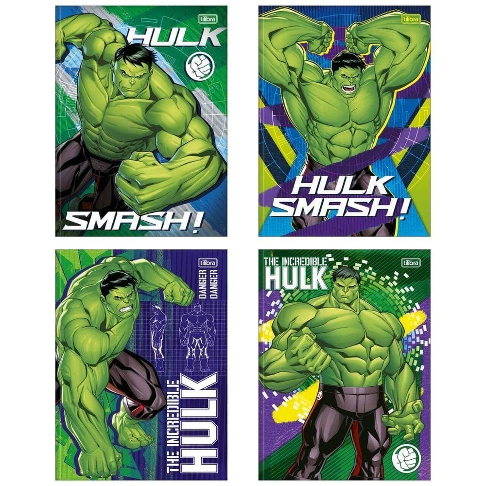 Kit C- 4 Caderno Universitário Hulk Tilibra Capa Dura Brochura - 80 Folhas